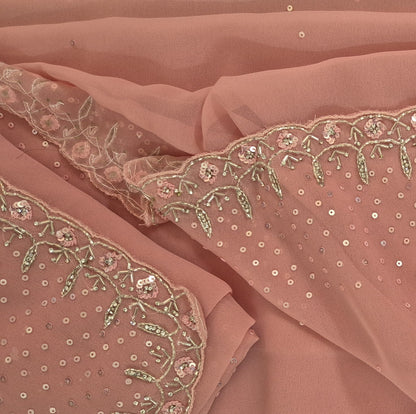 Georgette Saree with Handwork Sequins, Katdhana & Stone Work | attached mathing work Blouse