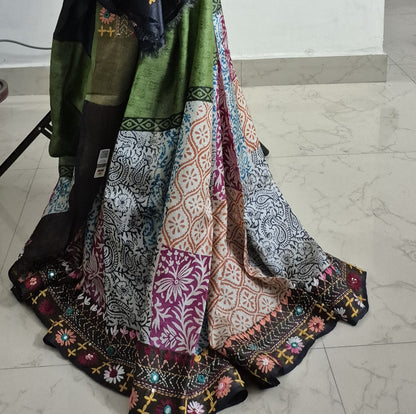 Pure Tussar Silk Saree with Lambani Work & matching work Blouse | Silk Mark Certified