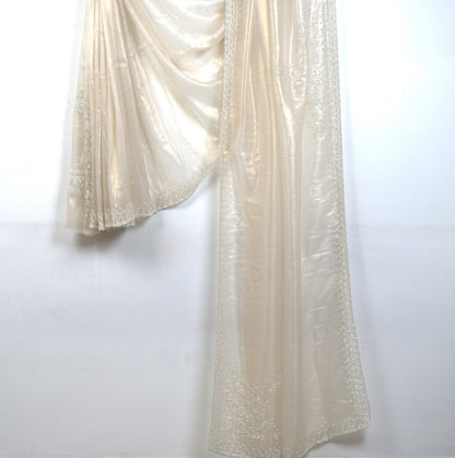 Raina Tissue Saree with Handwork Pearl & Katdhana Work Necklace Pattern | Attached matching work Blouse