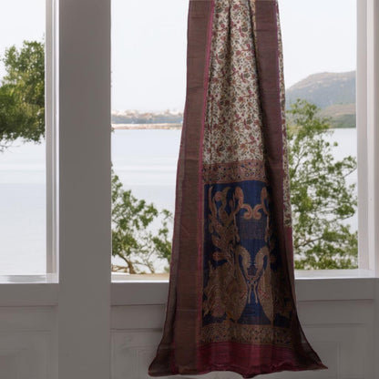 Luxurious Pure Tussar Silk Saree with Exquisite Aari Stitch & Attached Blouse (Silk Mark Certified)