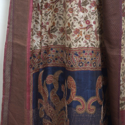 Luxurious Pure Tussar Silk Saree with Exquisite Aari Stitch & Attached Blouse (Silk Mark Certified)