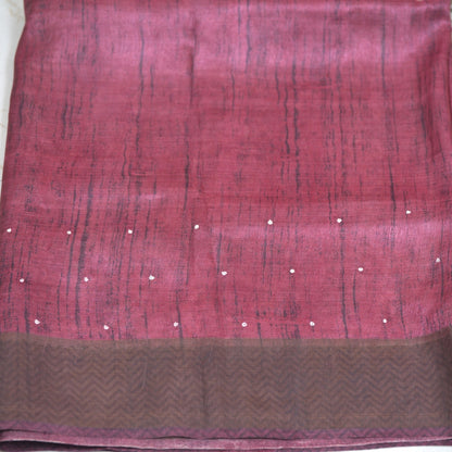 Luxurious Pure Tussar Silk Saree with Exquisite Aari Stitch & Attached Blouse (Silk Mark Certified)