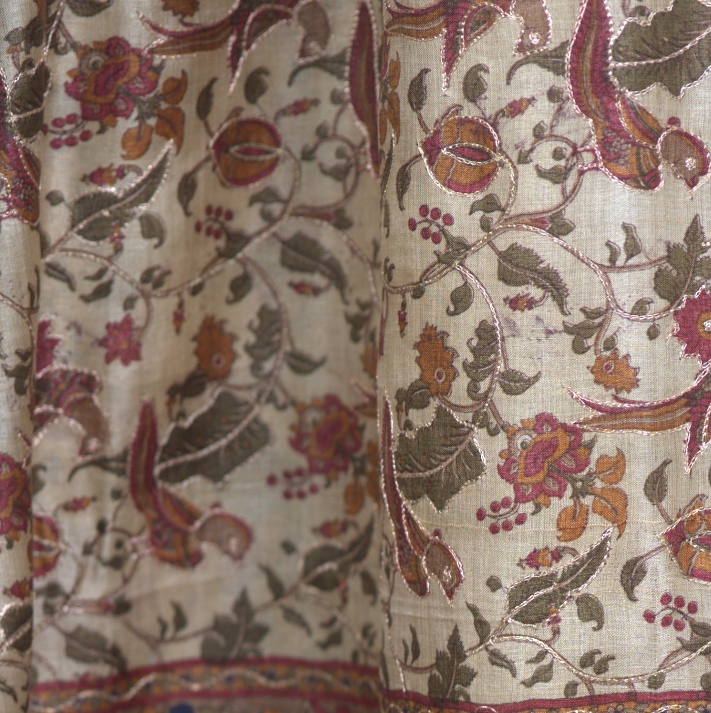 Luxurious Pure Tussar Silk Saree with Exquisite Aari Stitch & Attached Blouse (Silk Mark Certified)