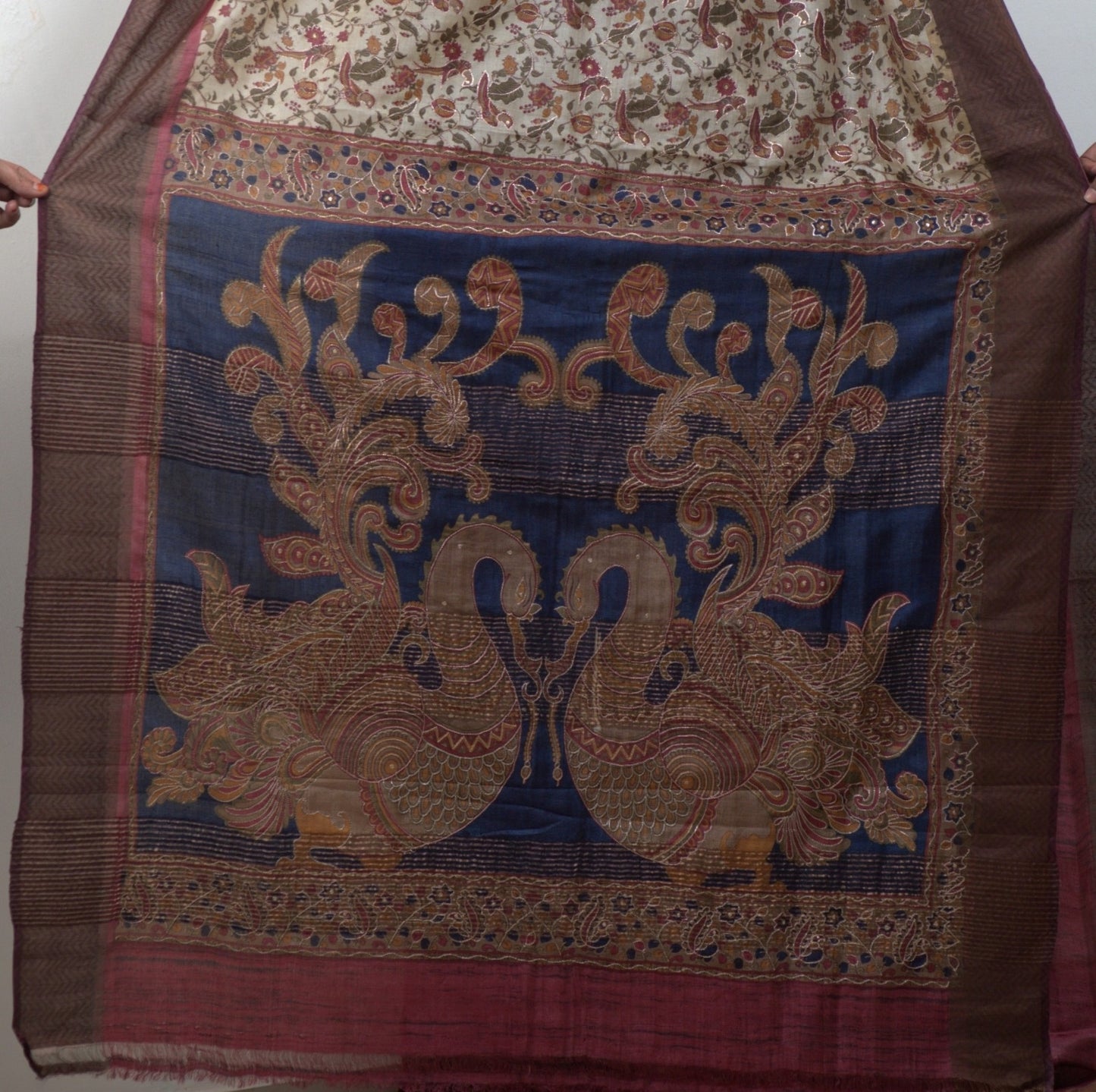 Luxurious Pure Tussar Silk Saree with Exquisite Aari Stitch & Attached Blouse (Silk Mark Certified)