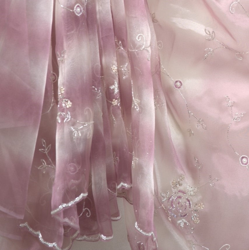 Elegant Glass Tissue Saree with Handcrafted Katdana & Pearl Work  with matching full work Blouse