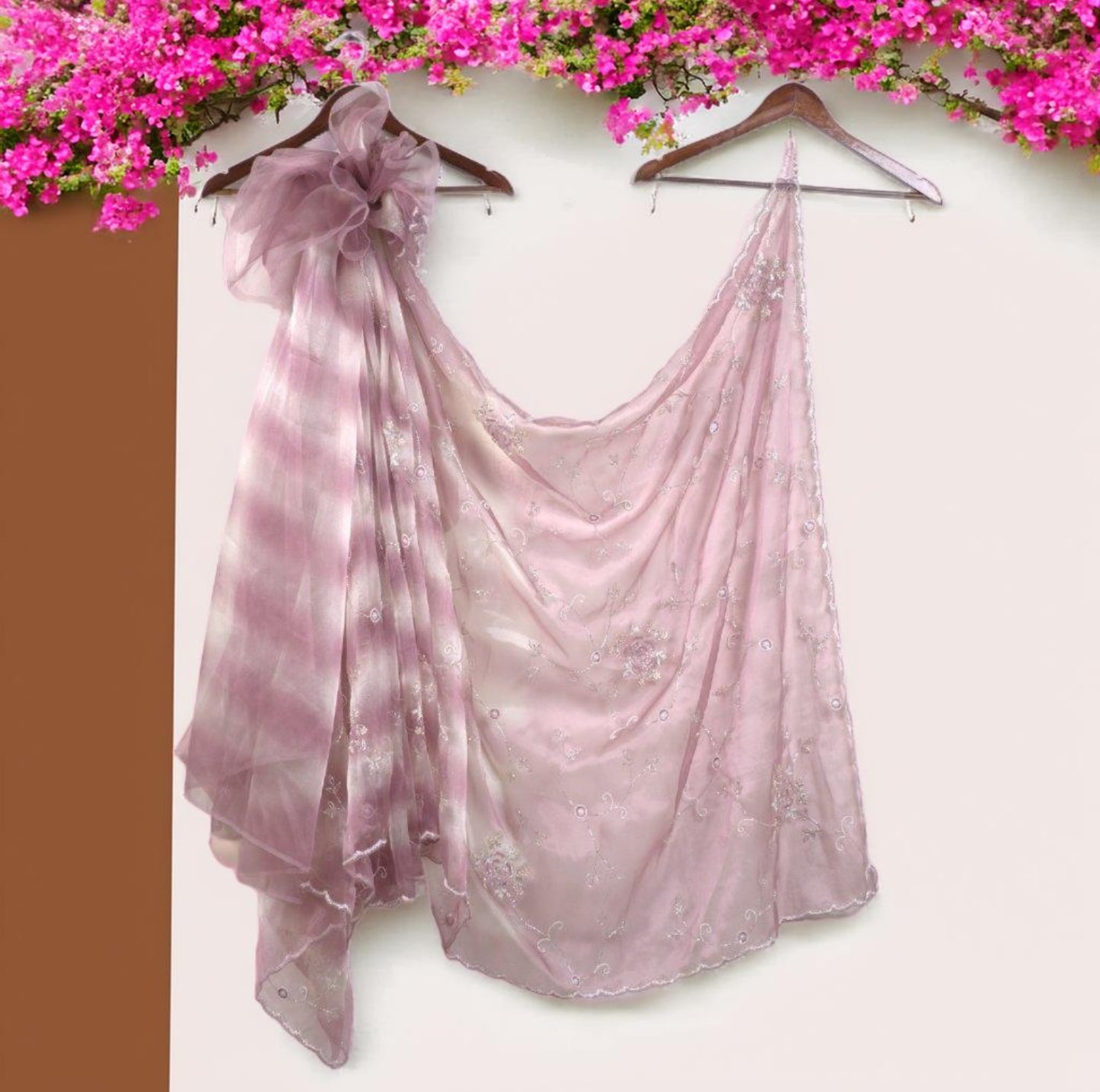 Elegant Glass Tissue Saree with Handcrafted Katdana & Pearl Work  with matching full work Blouse