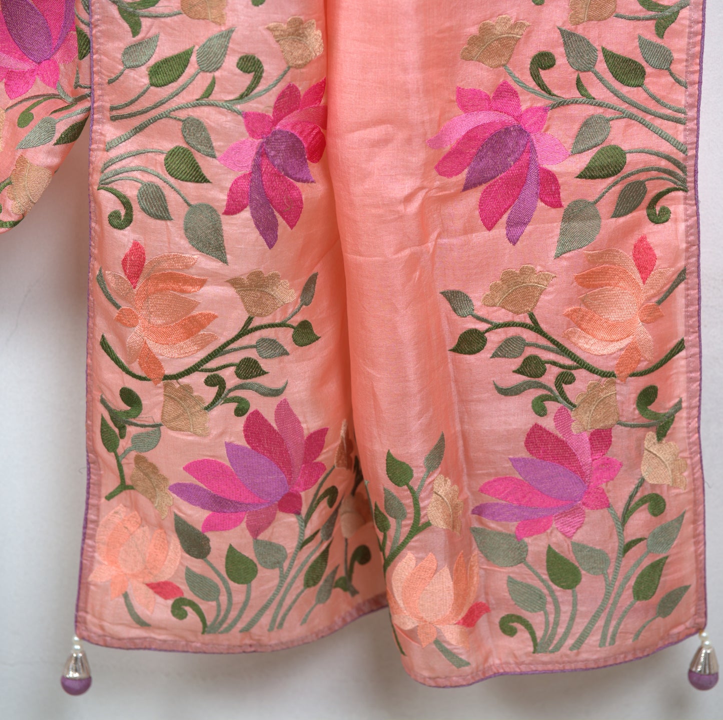 Pure Tussar Silk Saree with Exquisite Machine Parsi Work & matching work Blouse (Silk Mark Certified)
