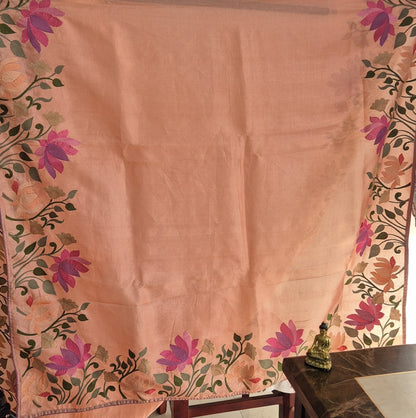 Pure Tussar Silk Saree with Exquisite Machine Parsi Work & matching work Blouse (Silk Mark Certified)