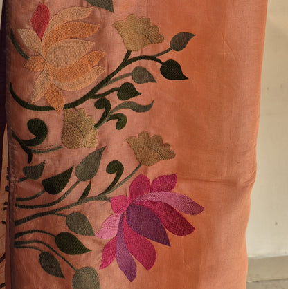 Pure Tussar Silk Saree with Exquisite Machine Parsi Work & matching work Blouse (Silk Mark Certified)