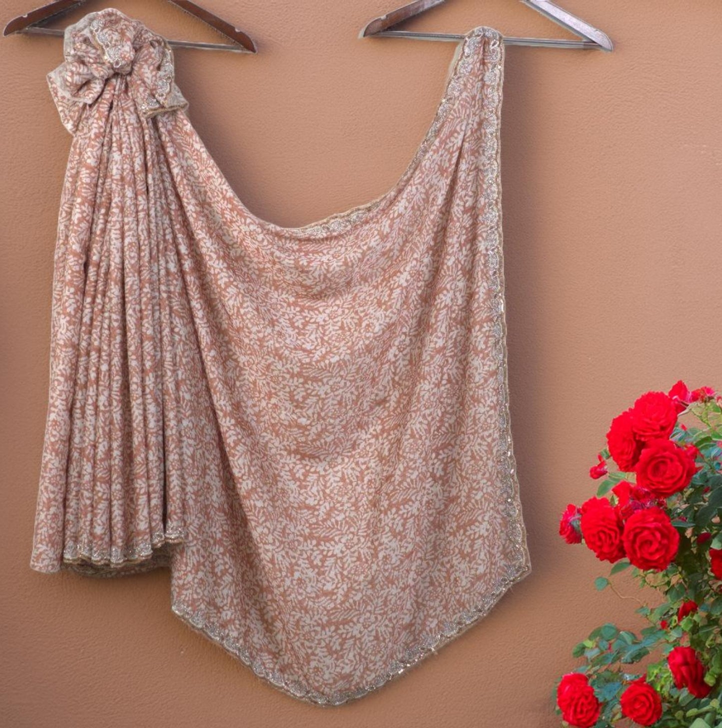 Flat Georgette Saree with Pearl & Stone Work | Attached matching work  Blouse