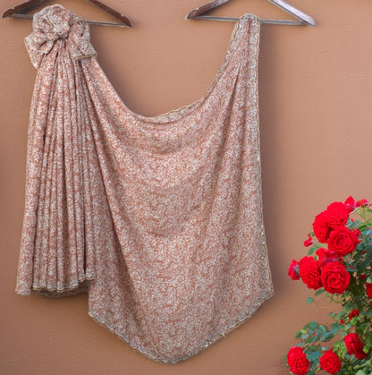 Flat Georgette Saree with Pearl & Stone Work | Attached matching work  Blouse