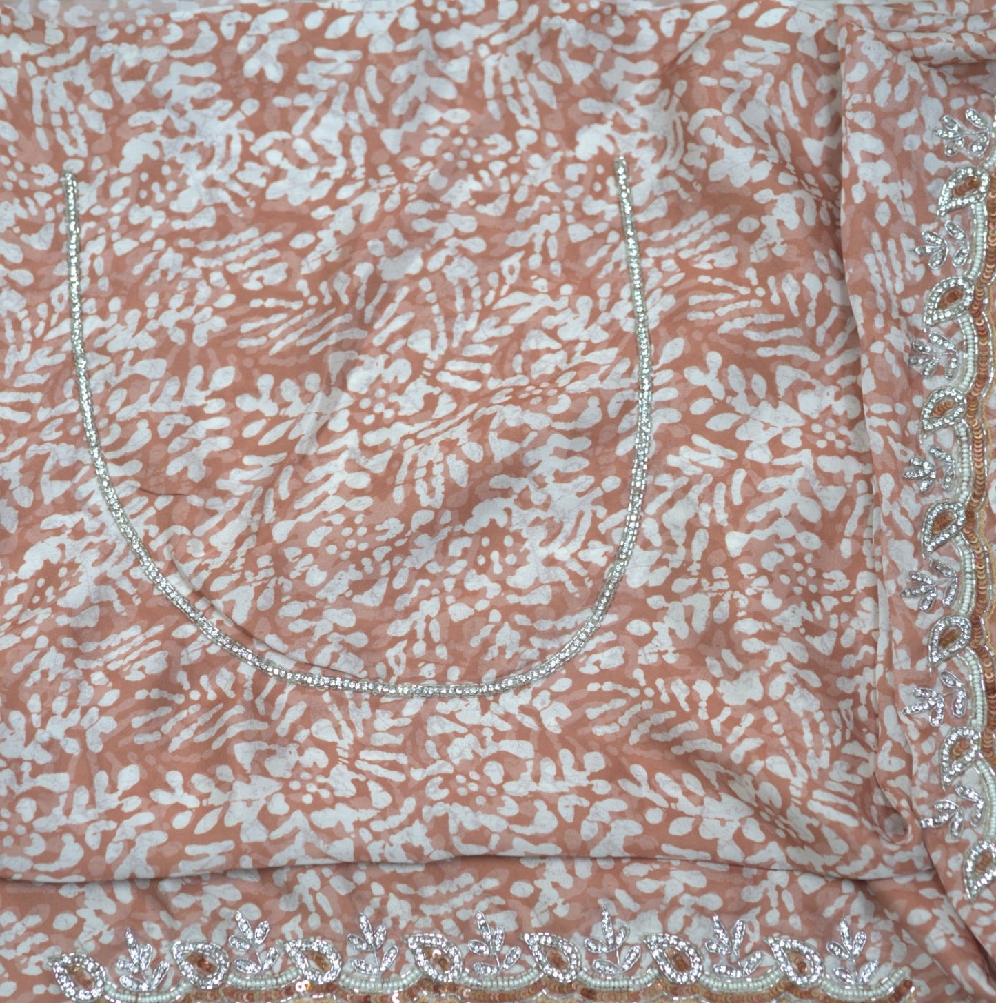 Flat Georgette Saree with Pearl & Stone Work | Attached matching work  Blouse