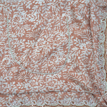 Flat Georgette Saree with Pearl & Stone Work | Attached matching work  Blouse