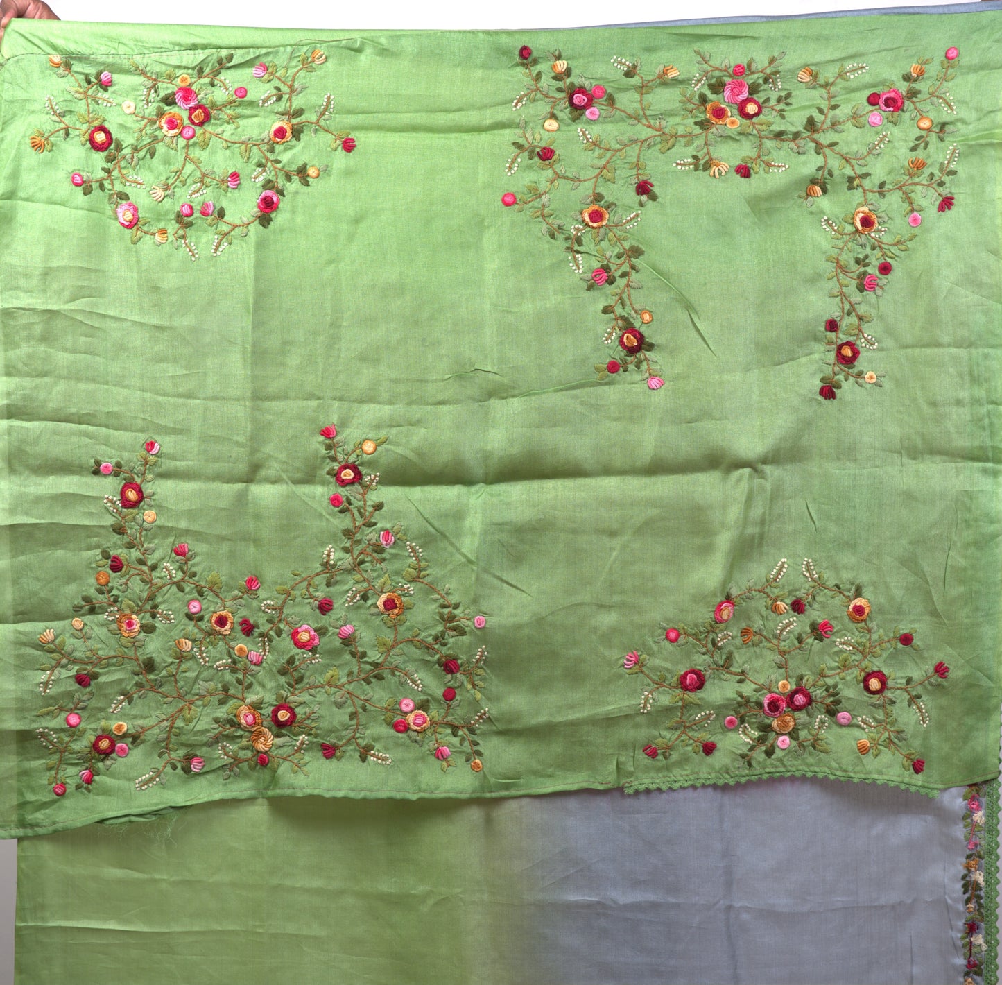 Pure Tussar Silk Saree with Hand Bulliyan Stitch | Attached matching full work  Blouse | Silk Mark Certified