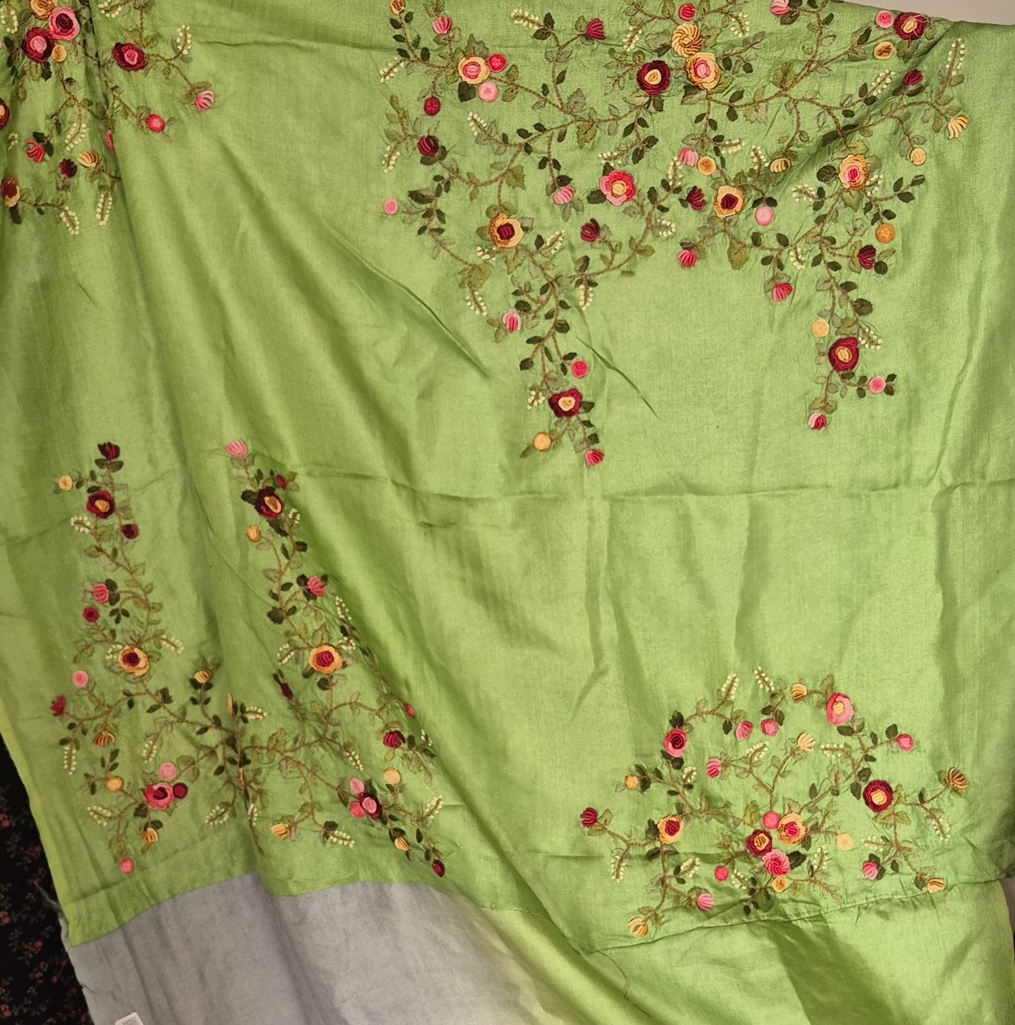 Pure Tussar Silk Saree with Hand Bulliyan Stitch | Attached matching full work  Blouse | Silk Mark Certified