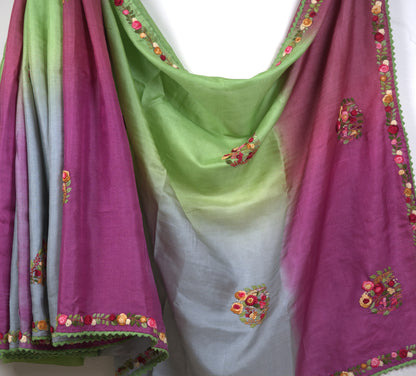 Pure Tussar Silk Saree with Hand Bulliyan Stitch | Attached matching full work  Blouse | Silk Mark Certified