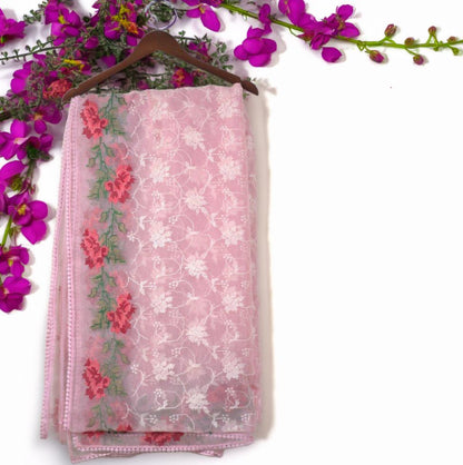 Glass Tissue Fabric Saree with Cross Stitch | Attached matching work Blouse