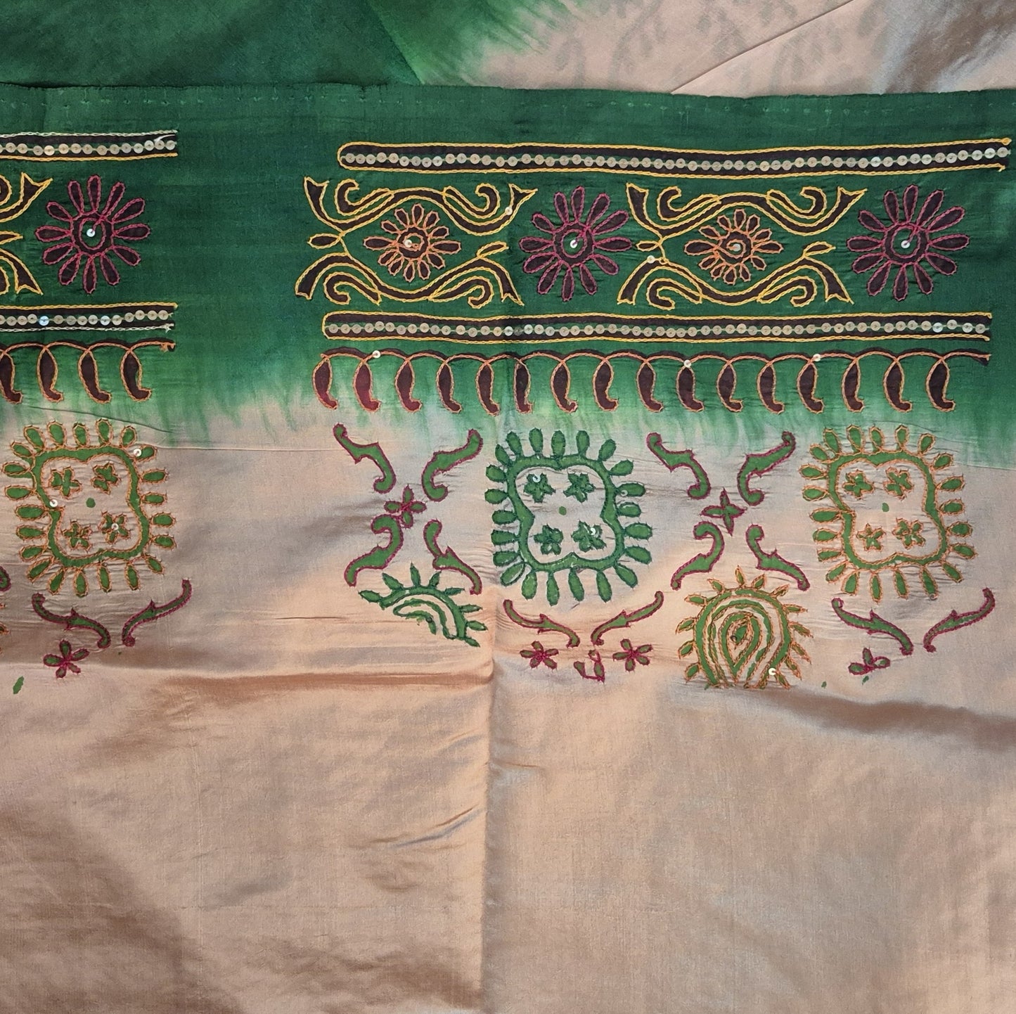 Pure Dupion Silk Saree with Hand Aari Stitch | Attached Blouse