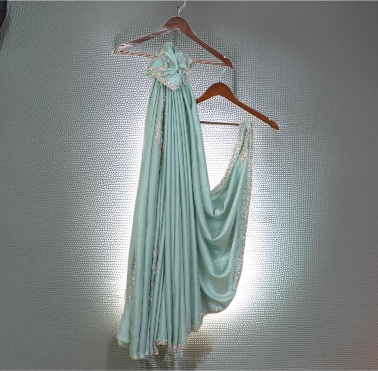 Satin Georgette Saree with Katdhana and Stone Work | Attached work  Blouse