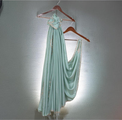 Satin Georgette Saree with Katdhana and Stone Work | Attached work  Blouse