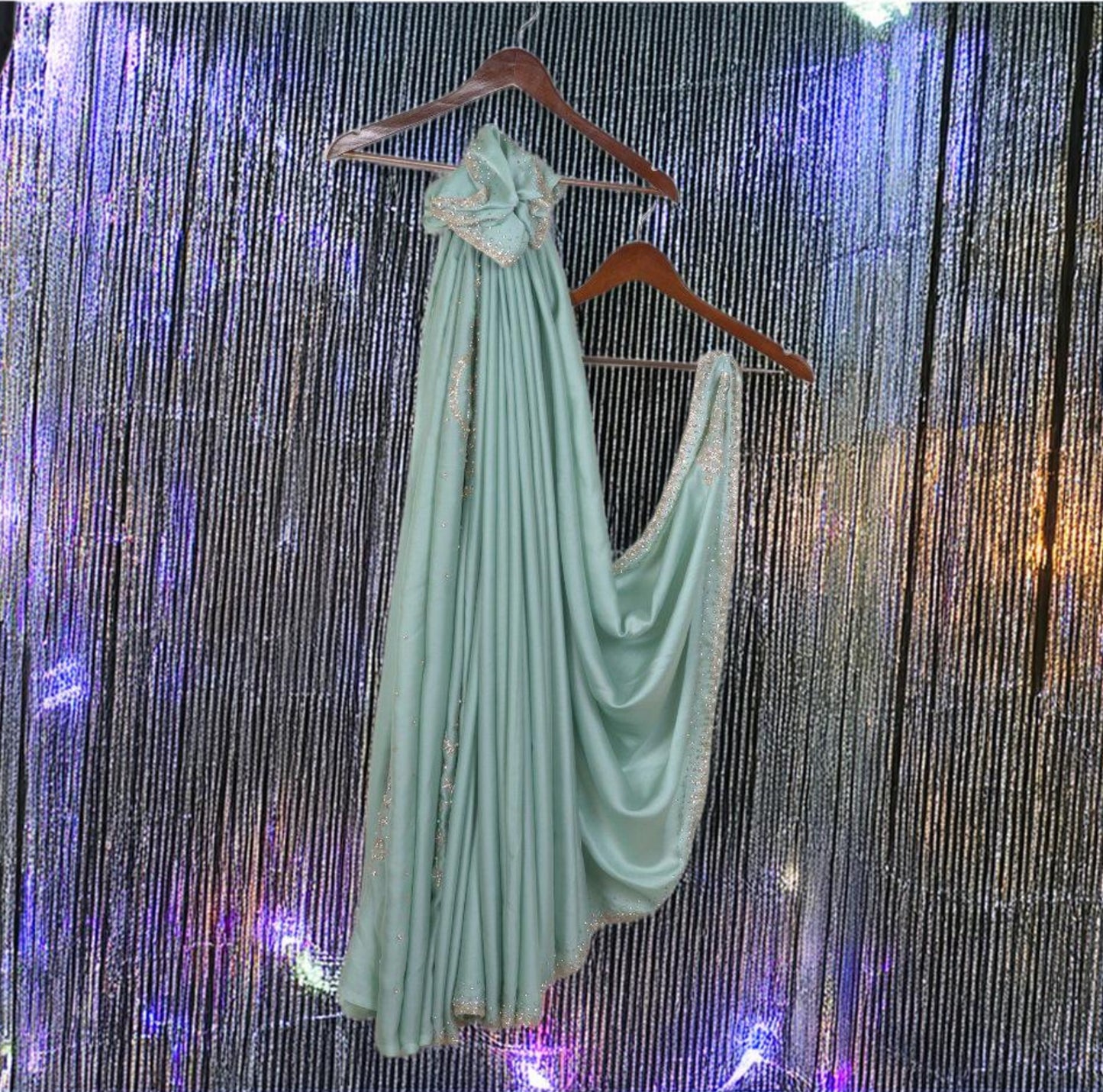 Satin Georgette Saree with Katdhana and Stone Work | Attached work  Blouse