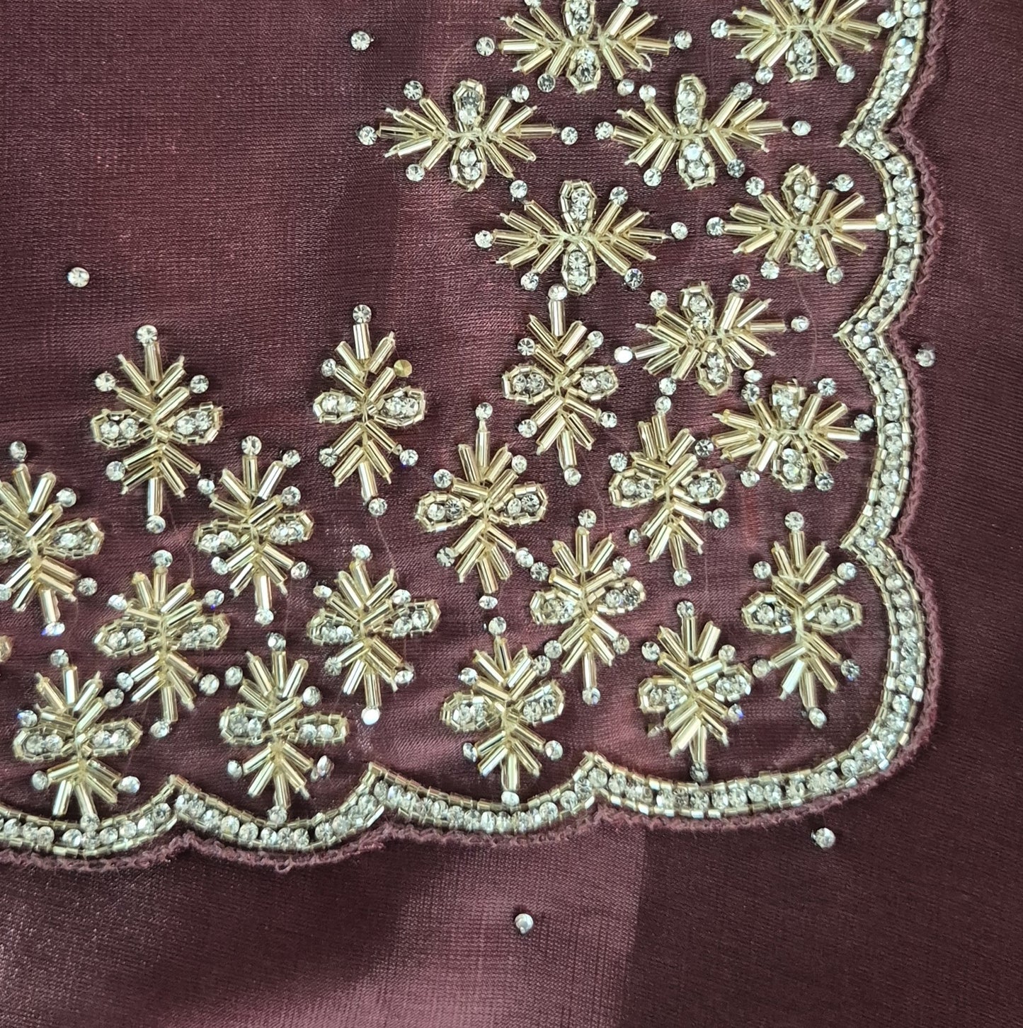 Jimi Choo Fabric Saree with Handwork Katdhana and Stone Work | Attached full work  Blouse