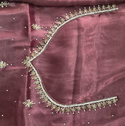 Jimi Choo Fabric Saree with Handwork Katdhana and Stone Work | Attached full work  Blouse