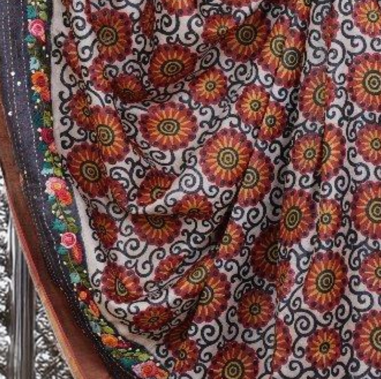 Pure Tussar Silk Saree with Hand Parsi Work and Block Print | Attached work Blouse | Silk Mark Certified