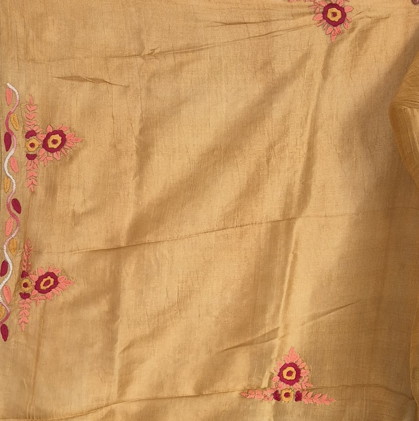 Pure Tussar Silk Saree with Hand Full Kari Work | Attached work Blouse | Silk Mark Certified