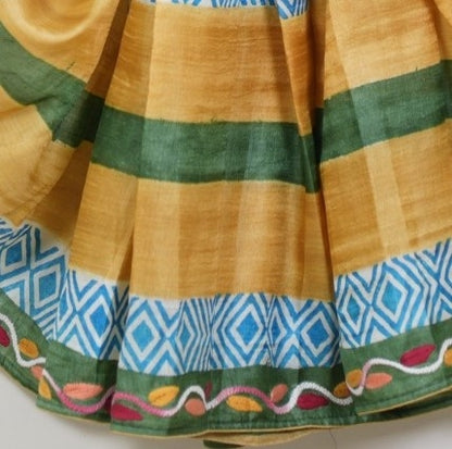 Pure Tussar Silk Saree with Hand Full Kari Work | Attached work Blouse | Silk Mark Certified