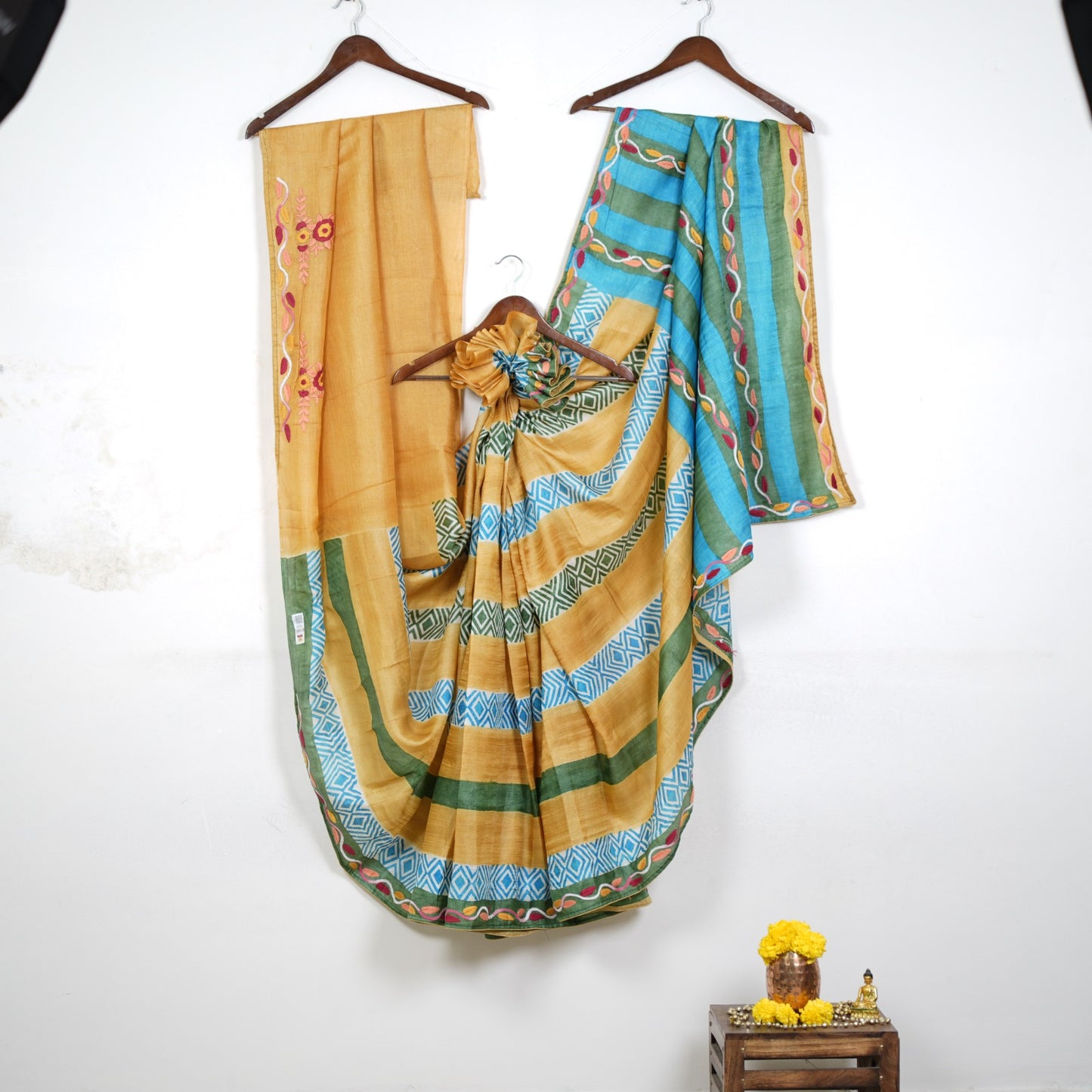 Pure Tussar Silk Saree with Hand Full Kari Work | Attached work Blouse | Silk Mark Certified