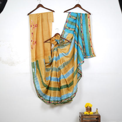 Pure Tussar Silk Saree with Hand Full Kari Work | Attached work Blouse | Silk Mark Certified