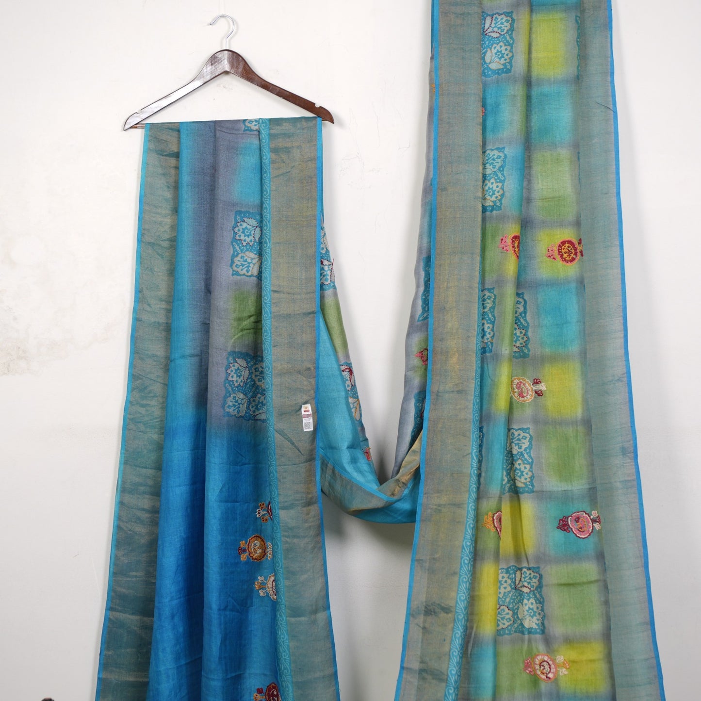 Pure Tussar Silk Saree with Hand Kantha Stitch | Attached work Blouse | Silk Mark Certified