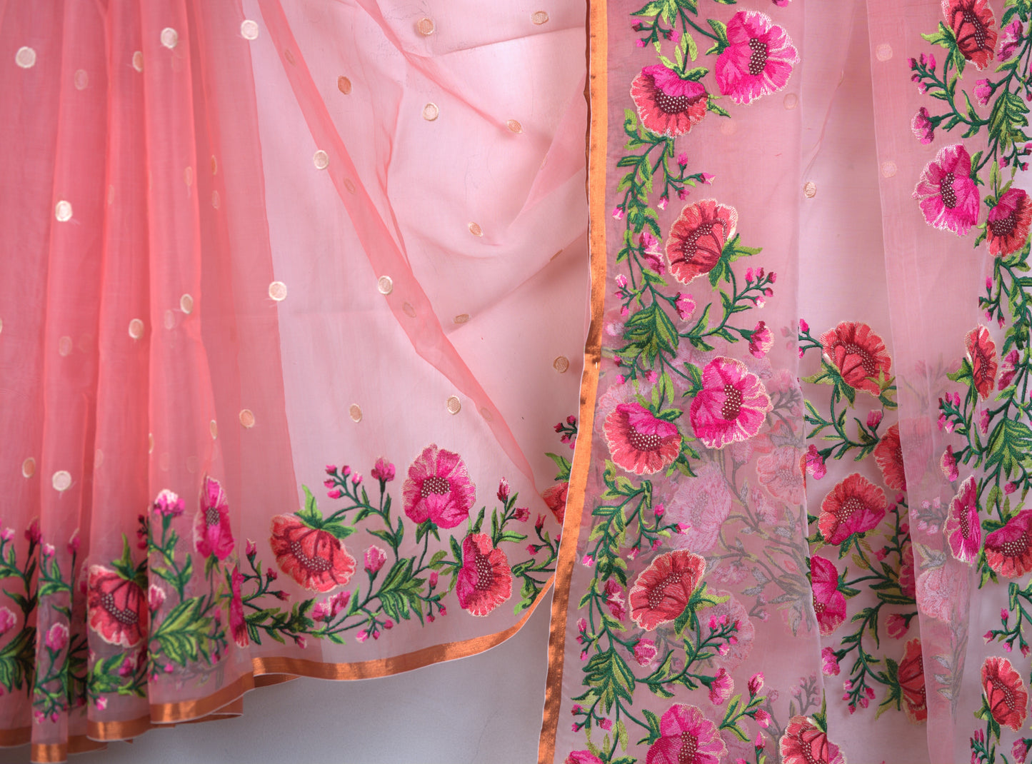 Muslin Digital Embroidery Saree with Attached Blouse