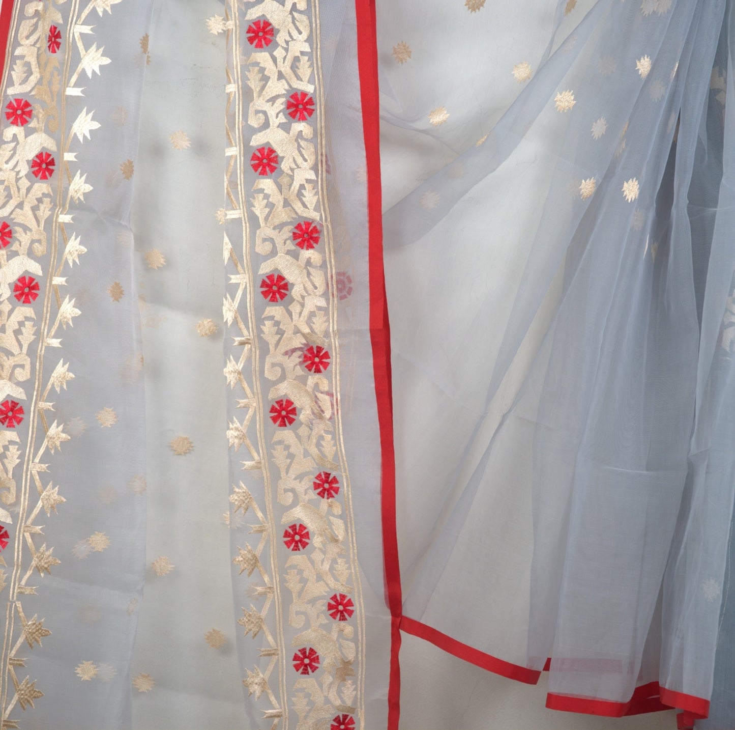 Muslin Embroidery Saree with Attached embroidery Blouse
