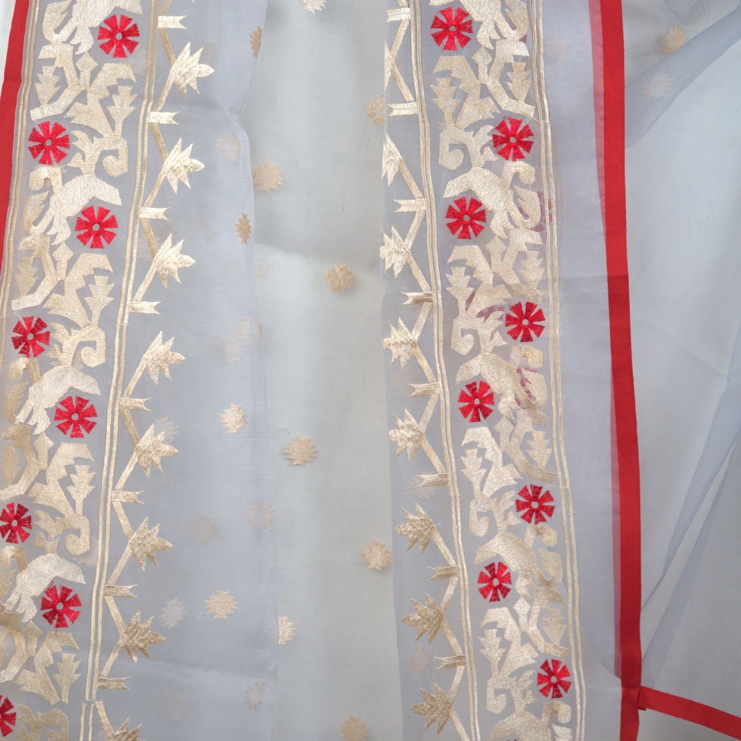 Muslin Embroidery Saree with Attached embroidery Blouse