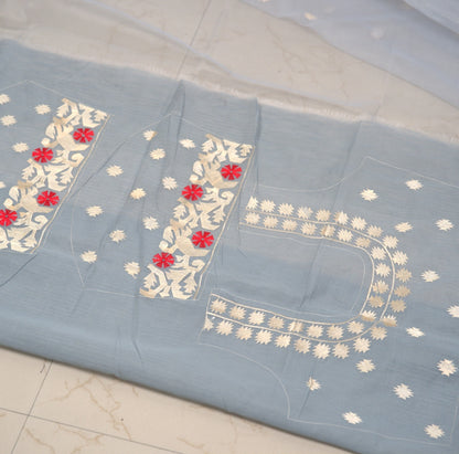 Muslin Embroidery Saree with Attached embroidery Blouse