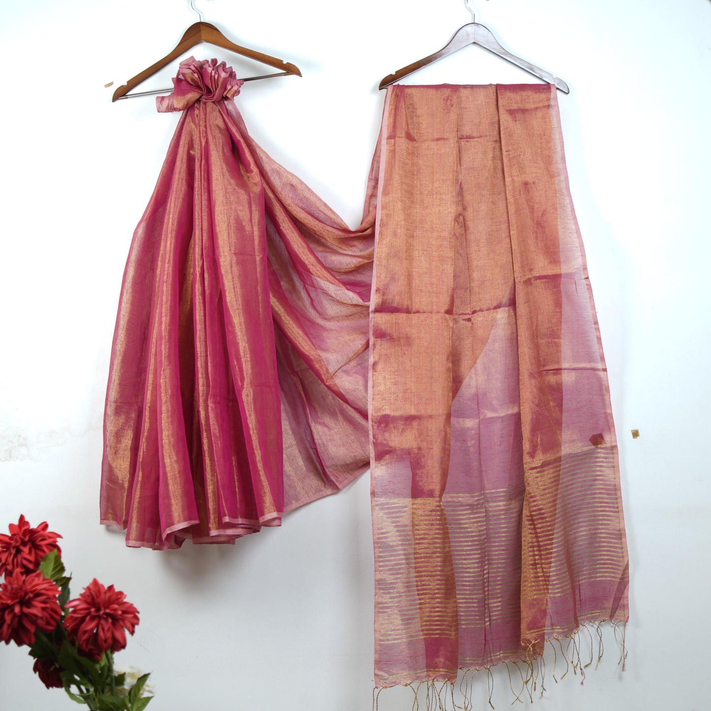 Tissue Linen Saree with Attached Blouse