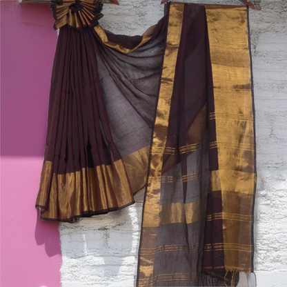 Mahapar Linen Saree with Attached Blouse