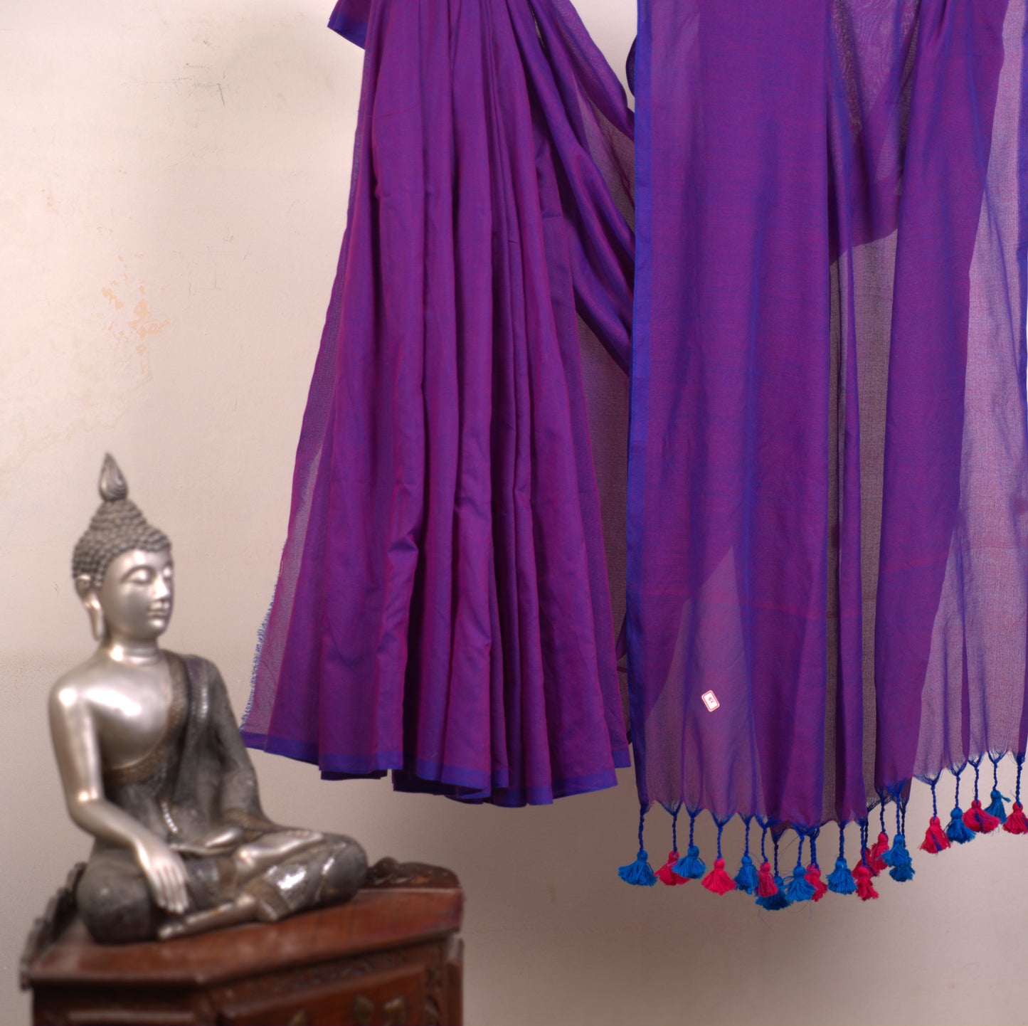 Plain Khadi Saree with Attached Blouse