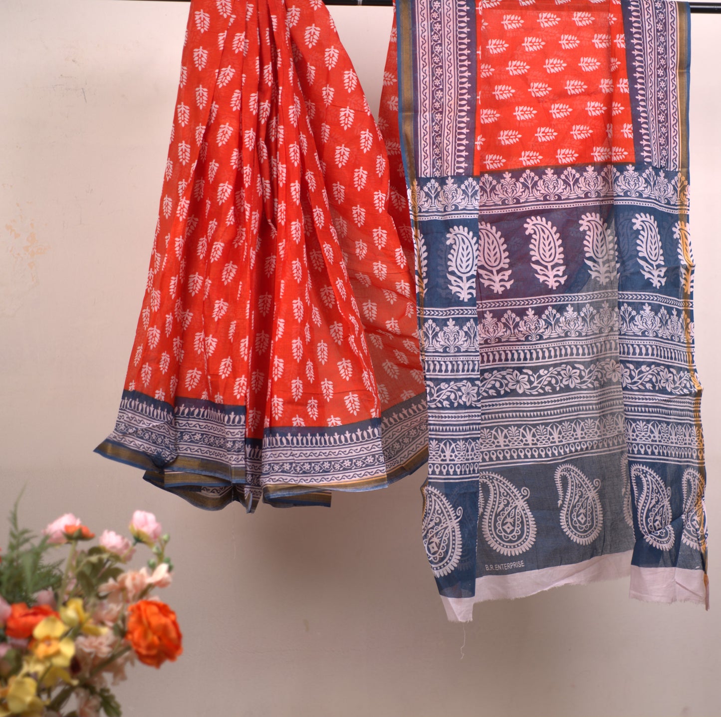 Mull Print Saree with Attached Blouse