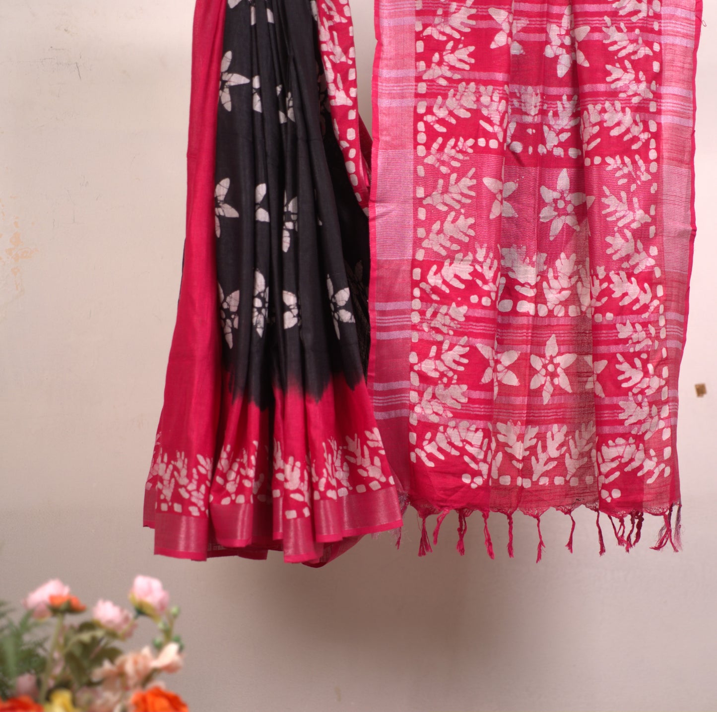 Batik Print Saree with Attached Blouse
