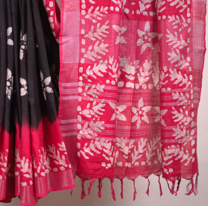 Batik Print Saree with Attached Blouse